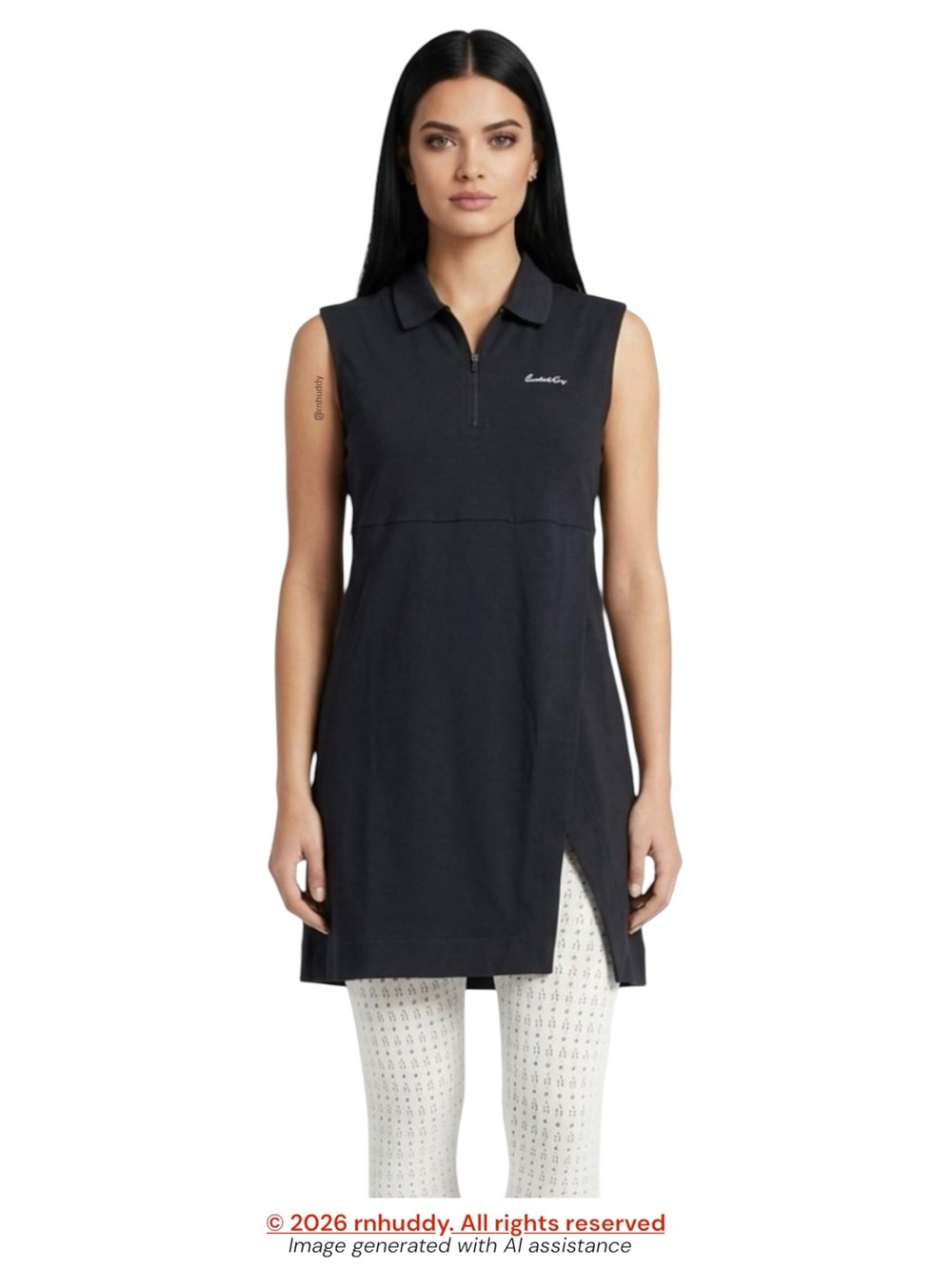 NWT Eastside Golf L black 1/2 zip split hem tunic sleeveless polo